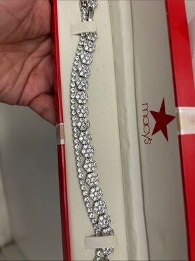 Silver Crystal Floral Bracelet - Sparkling Clear Stones
